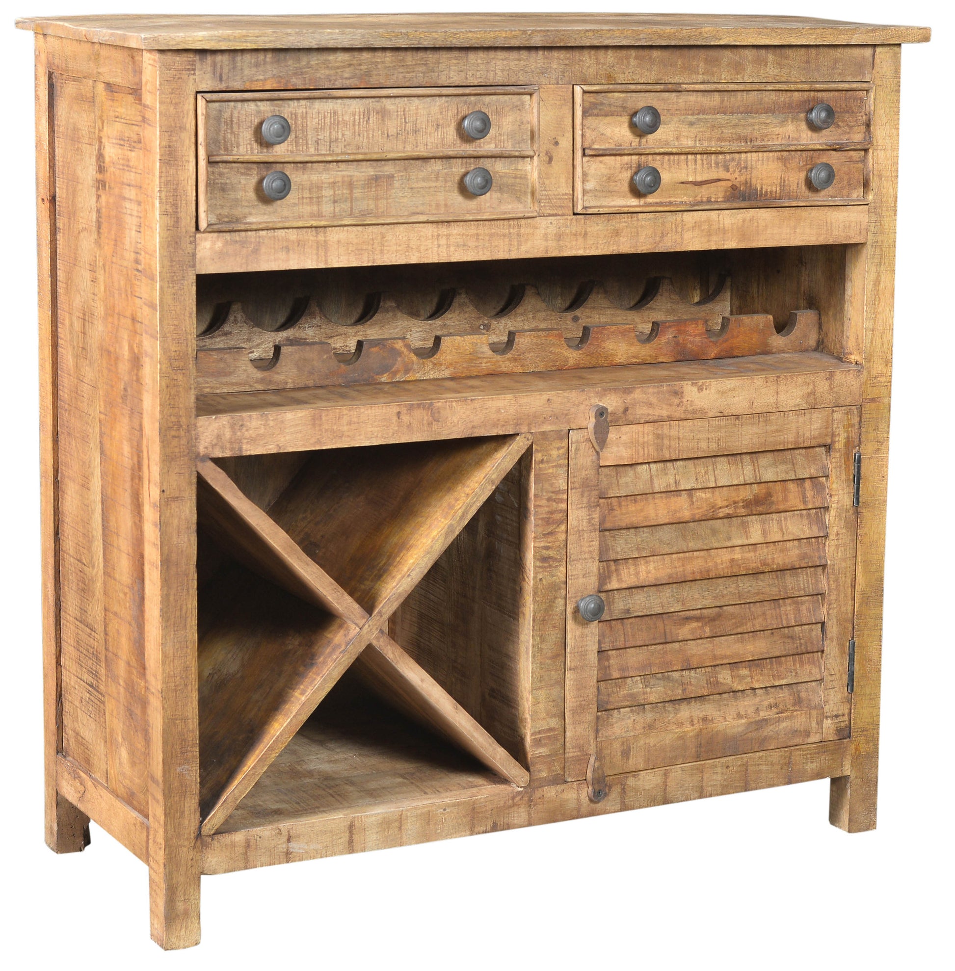 Rustic Natural Solid Wood 2 Door Wine Bar Cabinet By Homeroots | Cabinets | Modishstore - 1