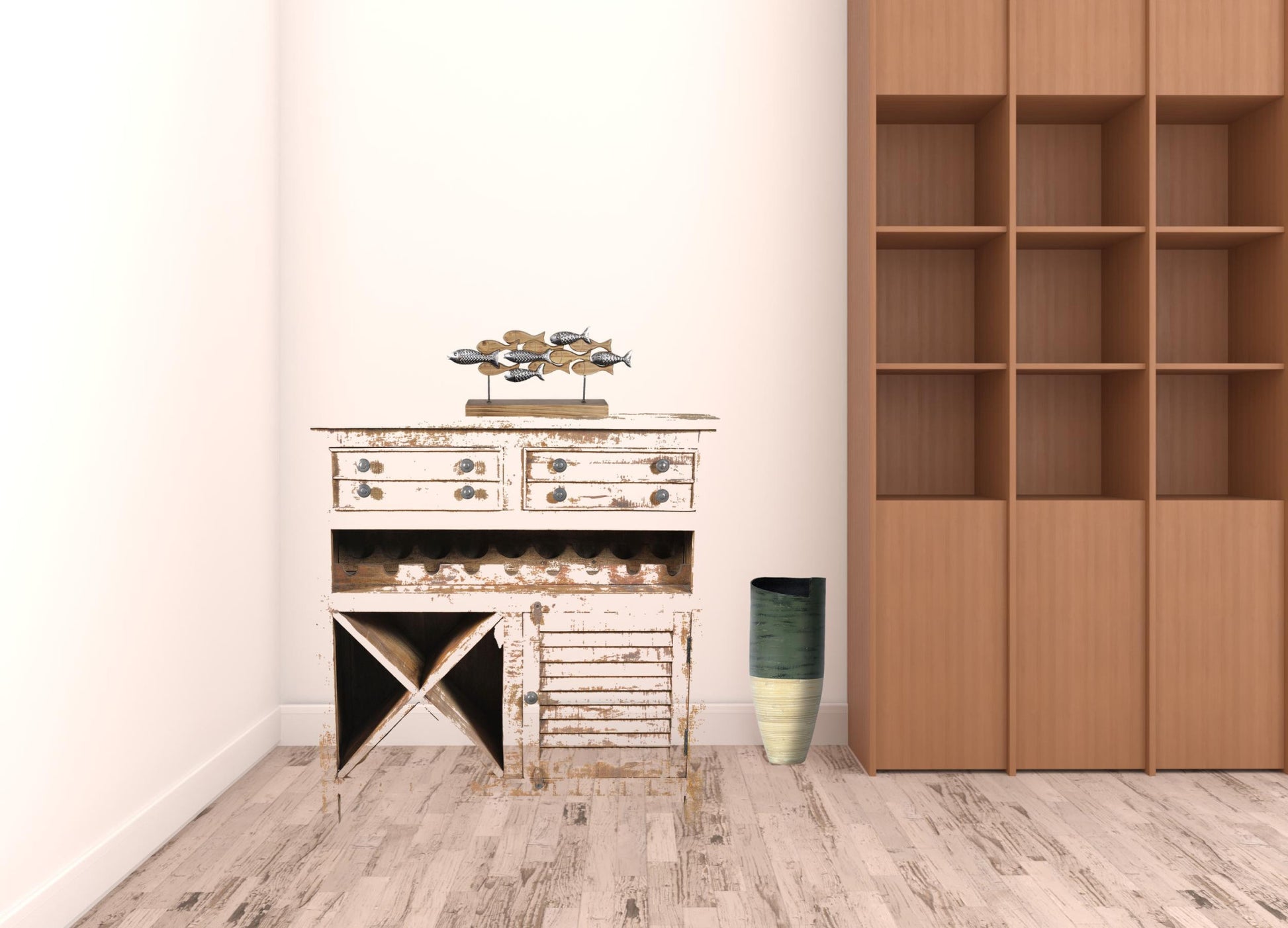 Rustic Natural Solid Wood 2 Door Wine Bar Cabinet By Homeroots | Cabinets | Modishstore - 4