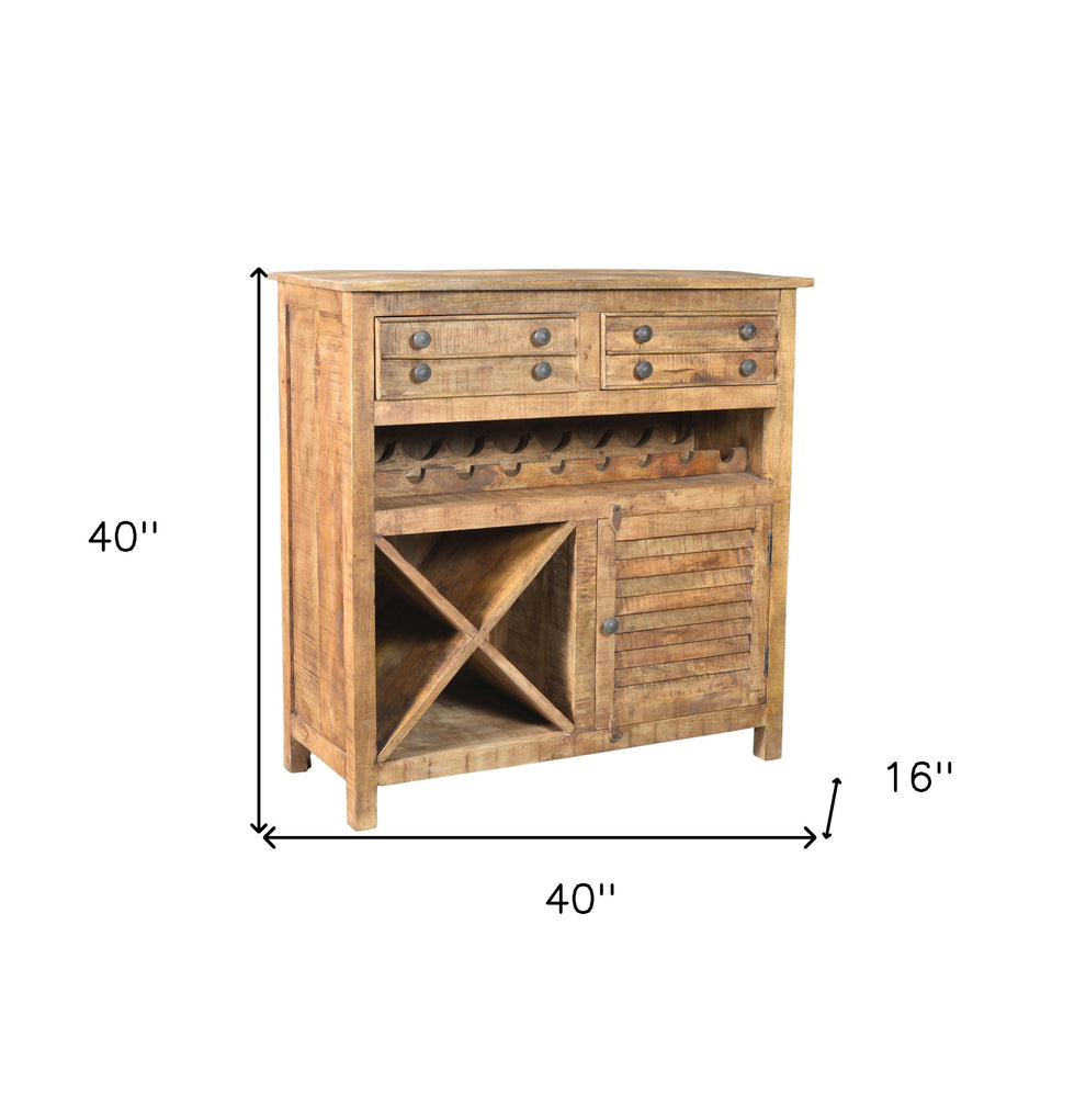 Rustic Natural Solid Wood 2 Door Wine Bar Cabinet By Homeroots | Cabinets | Modishstore - 5