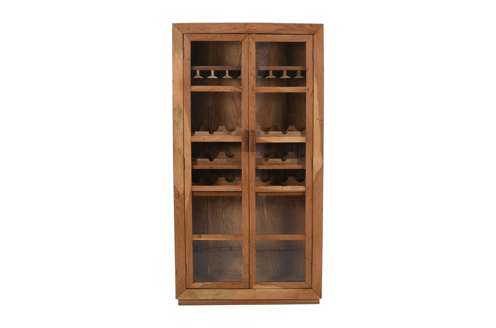 Brown Solid Wood And Glass Bar Cabinet With Four Shelves By Homeroots | Cabinets | Modishstore - 2