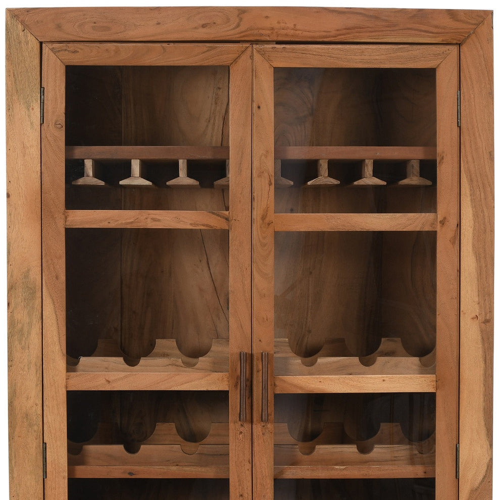 Brown Solid Wood And Glass Bar Cabinet With Four Shelves By Homeroots | Cabinets | Modishstore - 7