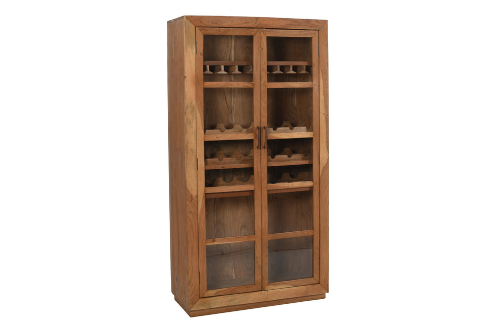Brown Solid Wood And Glass Bar Cabinet With Four Shelves By Homeroots | Cabinets | Modishstore - 4