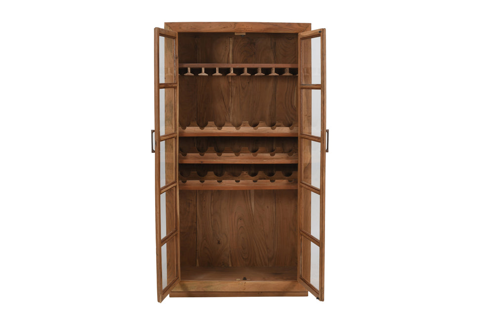 Brown Solid Wood And Glass Bar Cabinet With Four Shelves By Homeroots | Cabinets | Modishstore - 3