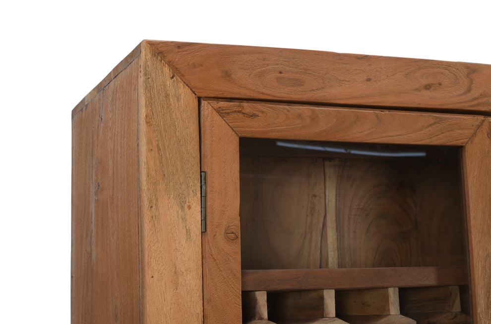 Brown Solid Wood And Glass Bar Cabinet With Four Shelves By Homeroots | Cabinets | Modishstore - 5