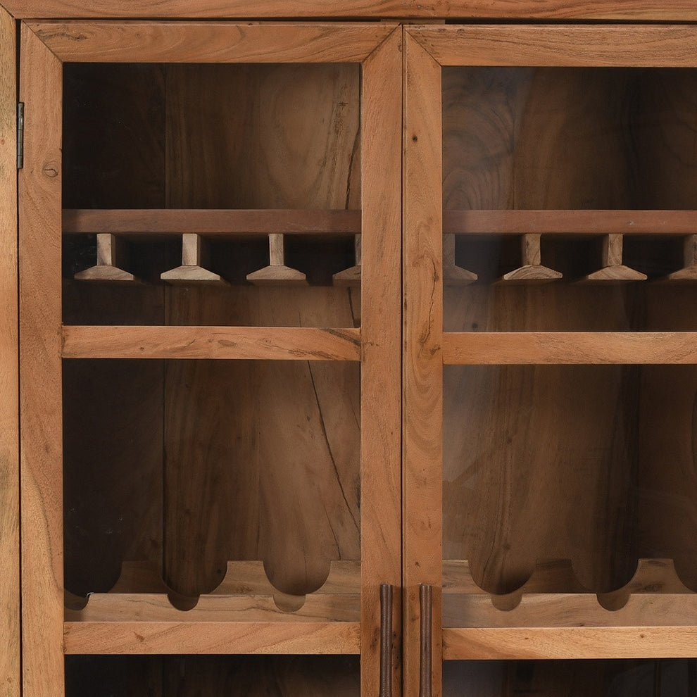 Brown Solid Wood And Glass Bar Cabinet With Four Shelves By Homeroots | Cabinets | Modishstore - 6