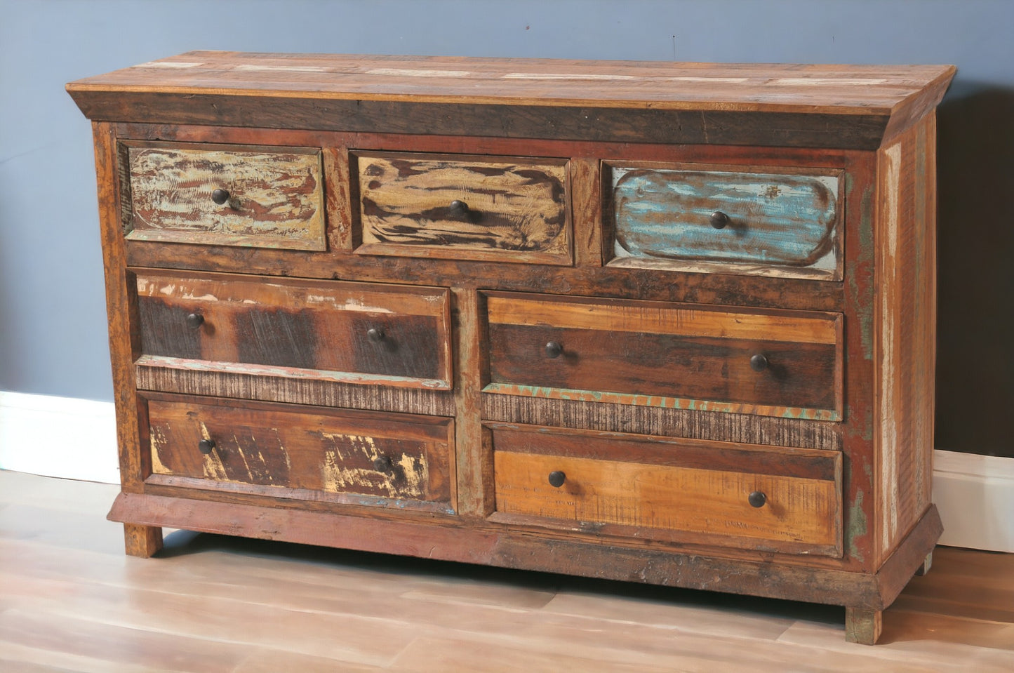 Brown Solid Wood Seven Drawer Triple Dresser By Homeroots | Dressers | Modishstore - 1