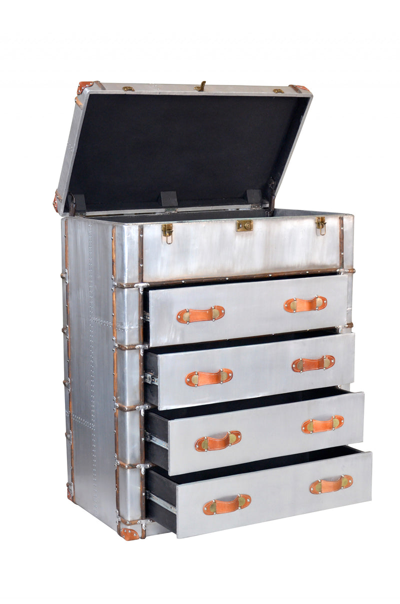 Silver Aluminum Four Drawer Dresser By Homeroots | Dressers | Modishstore - 1