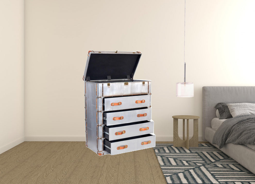 Silver Aluminum Four Drawer Dresser By Homeroots | Dressers | Modishstore - 3