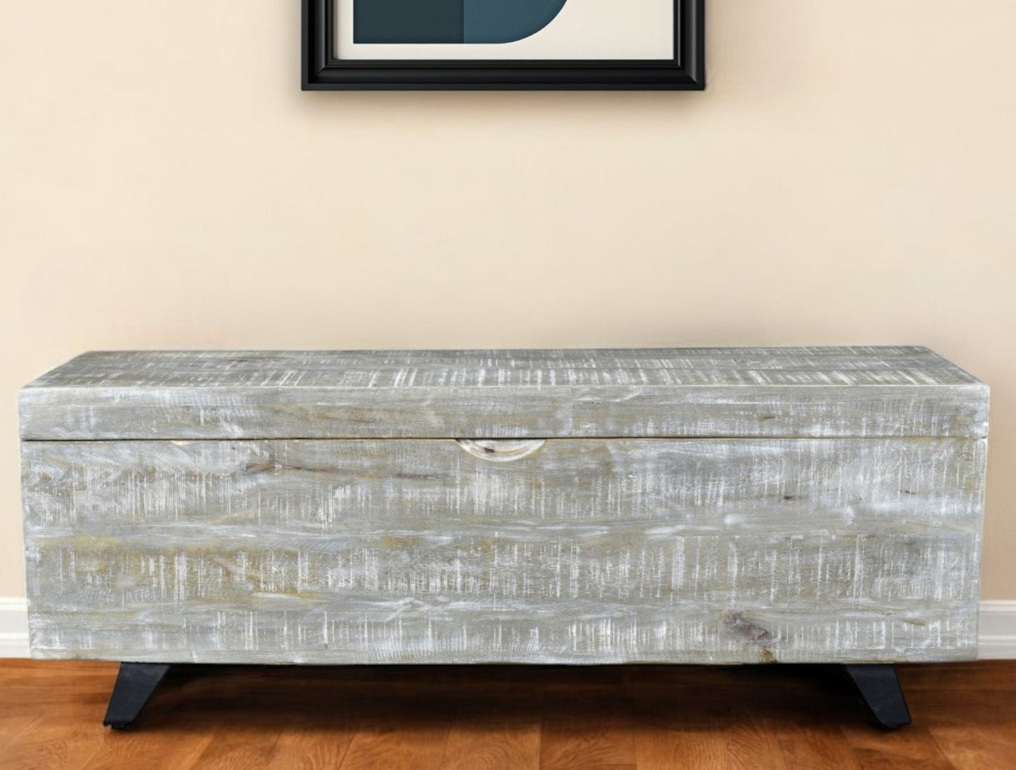 Gray and Black Distressed Solid Wood Storage Bench with Flip Top By Homeroots | Benches | Modishstore - 1