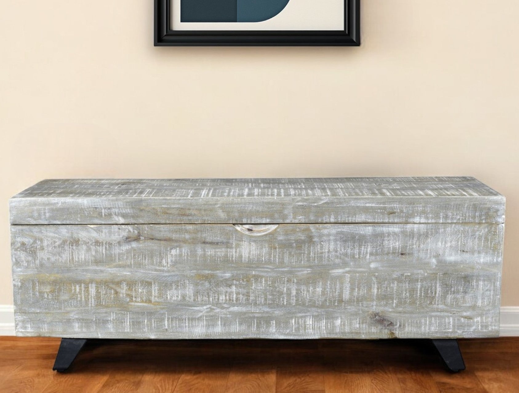 Gray and Black Distressed Solid Wood Storage Bench with Flip Top By Homeroots | Benches | Modishstore - 1
