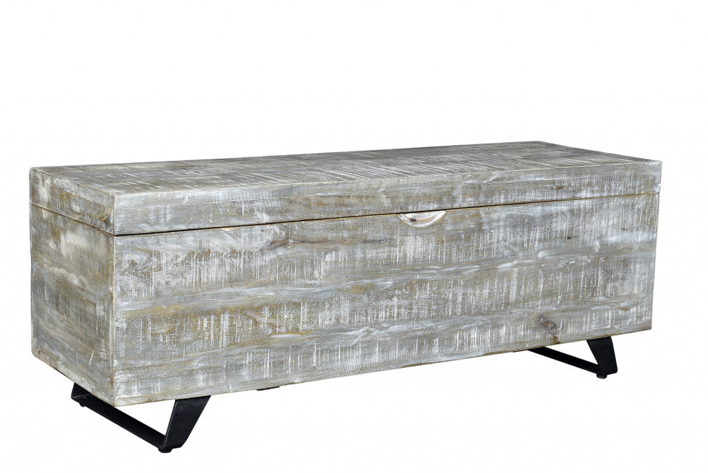 Gray and Black Distressed Solid Wood Storage Bench with Flip Top By Homeroots | Benches | Modishstore - 3