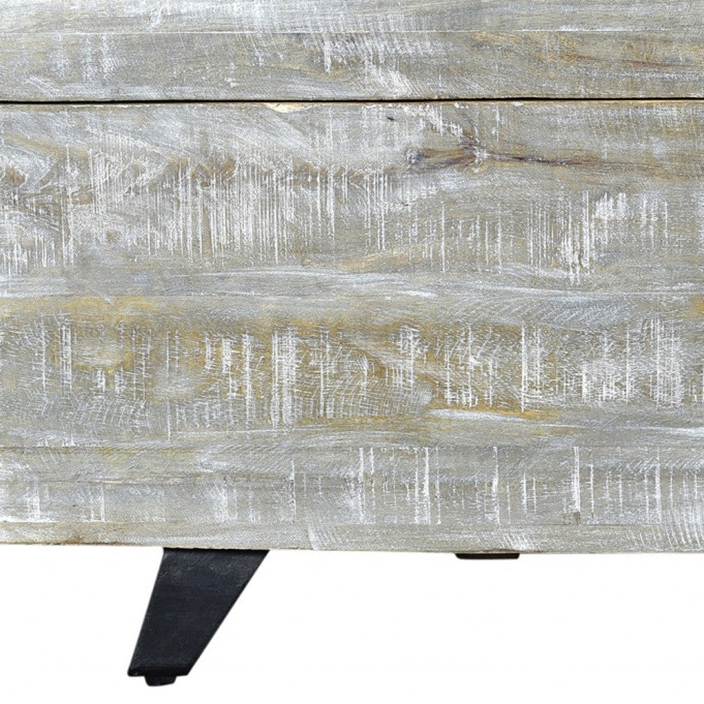 Gray and Black Distressed Solid Wood Storage Bench with Flip Top By Homeroots | Benches | Modishstore - 6