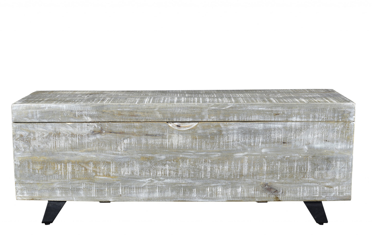 Gray and Black Distressed Solid Wood Storage Bench with Flip Top By Homeroots | Benches | Modishstore - 2