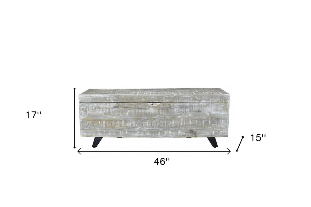 Gray and Black Distressed Solid Wood Storage Bench with Flip Top By Homeroots | Benches | Modishstore - 7