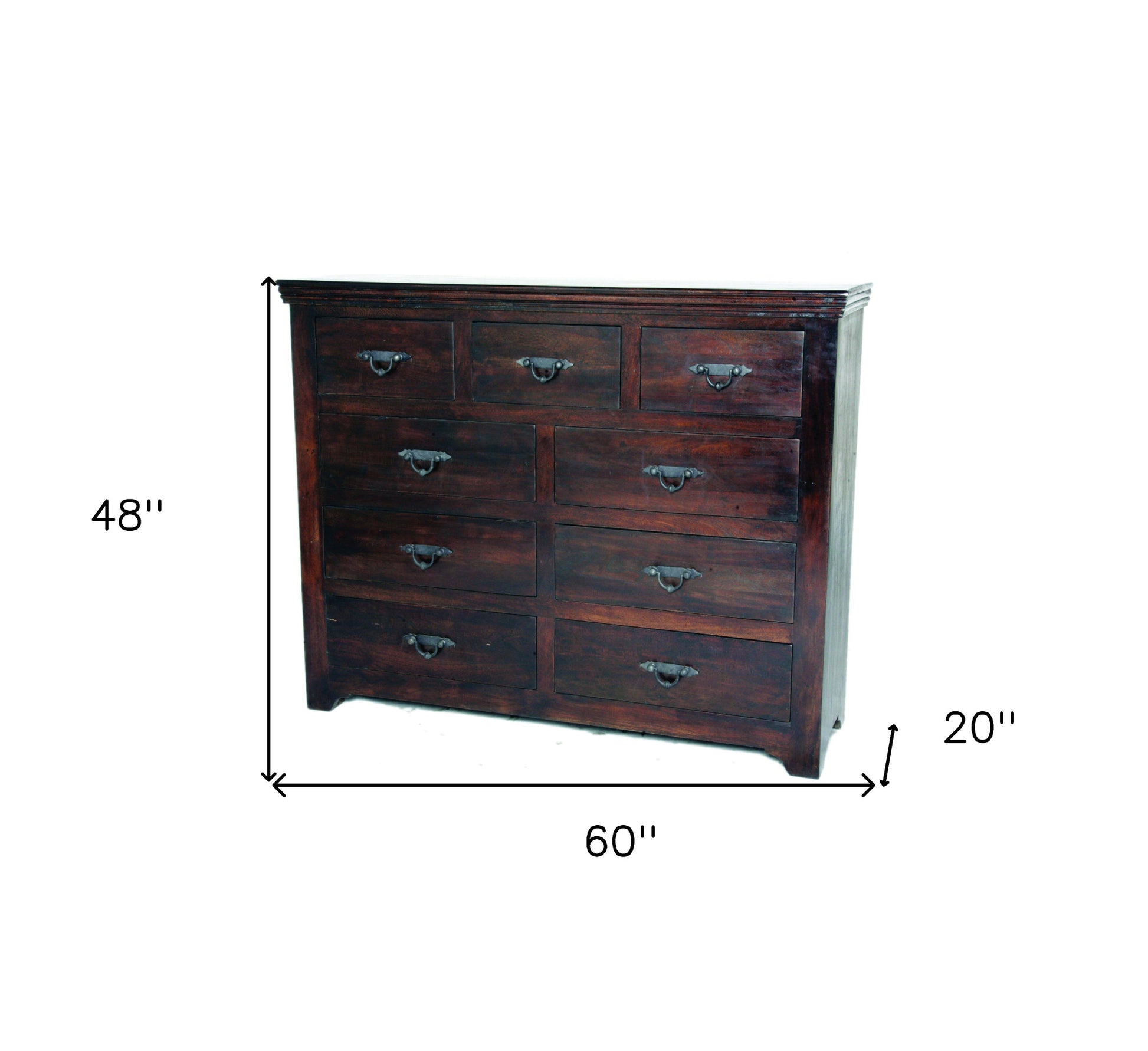 Brown Solid Wood Nine Drawer Double Dresser By Homeroots | Dressers | Modishstore - 6
