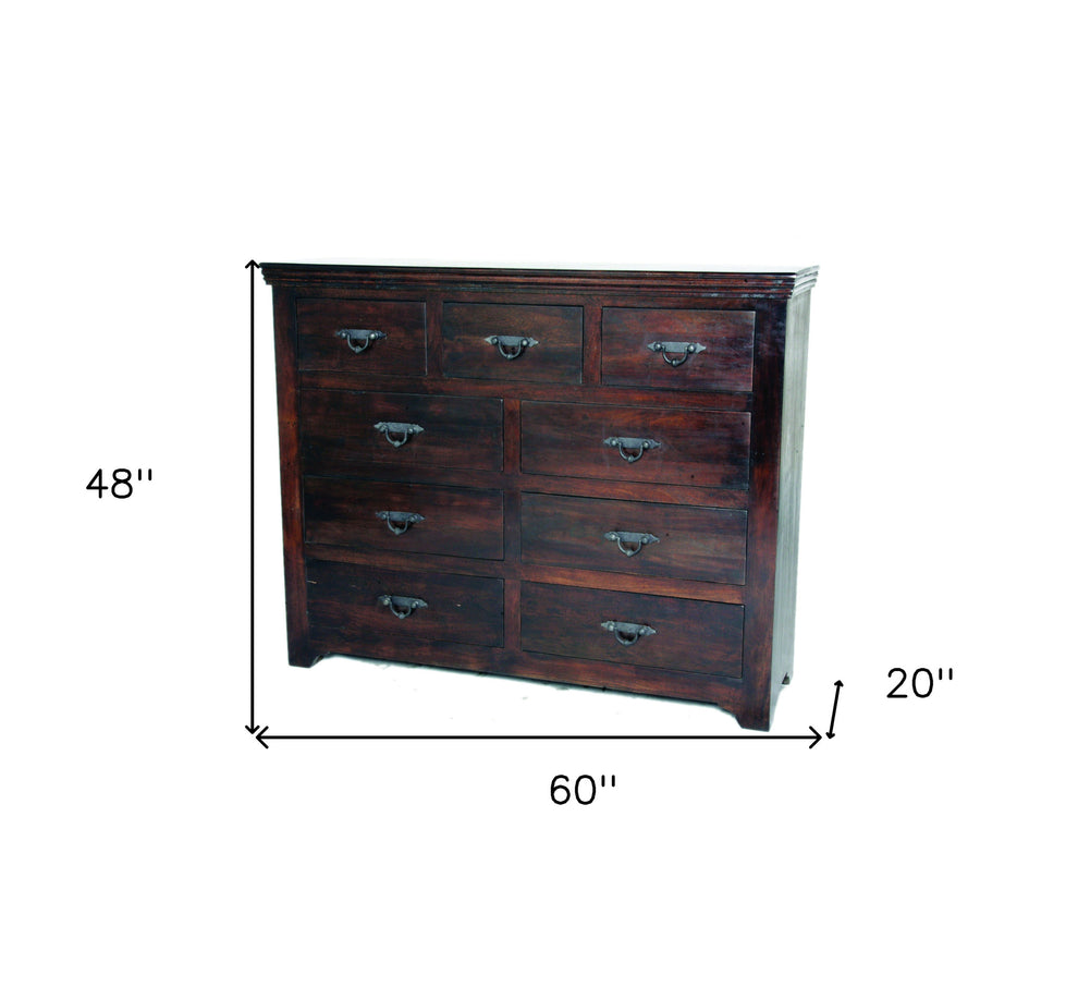 Brown Solid Wood Nine Drawer Double Dresser By Homeroots | Dressers | Modishstore - 6
