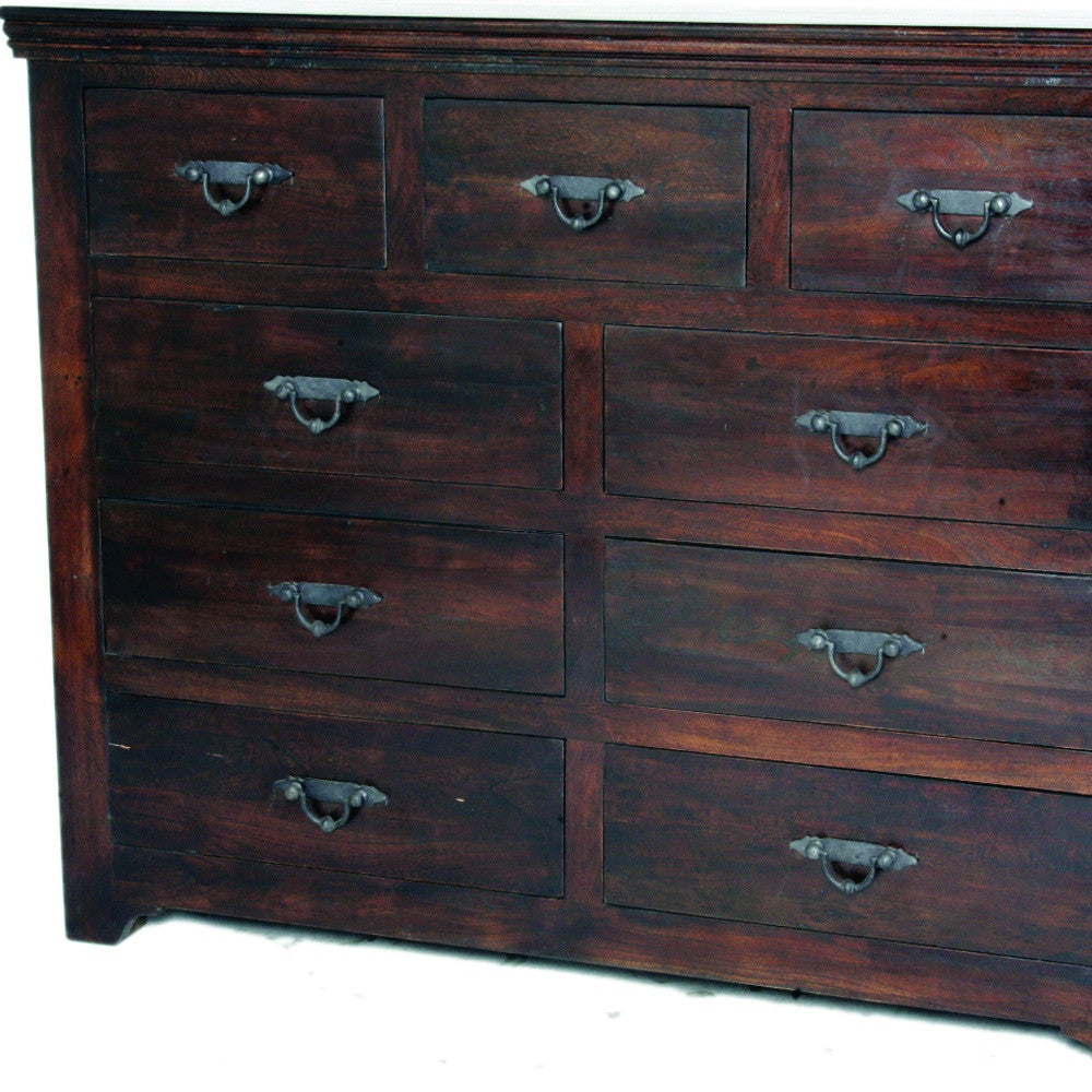 Brown Solid Wood Nine Drawer Double Dresser By Homeroots | Dressers | Modishstore - 5