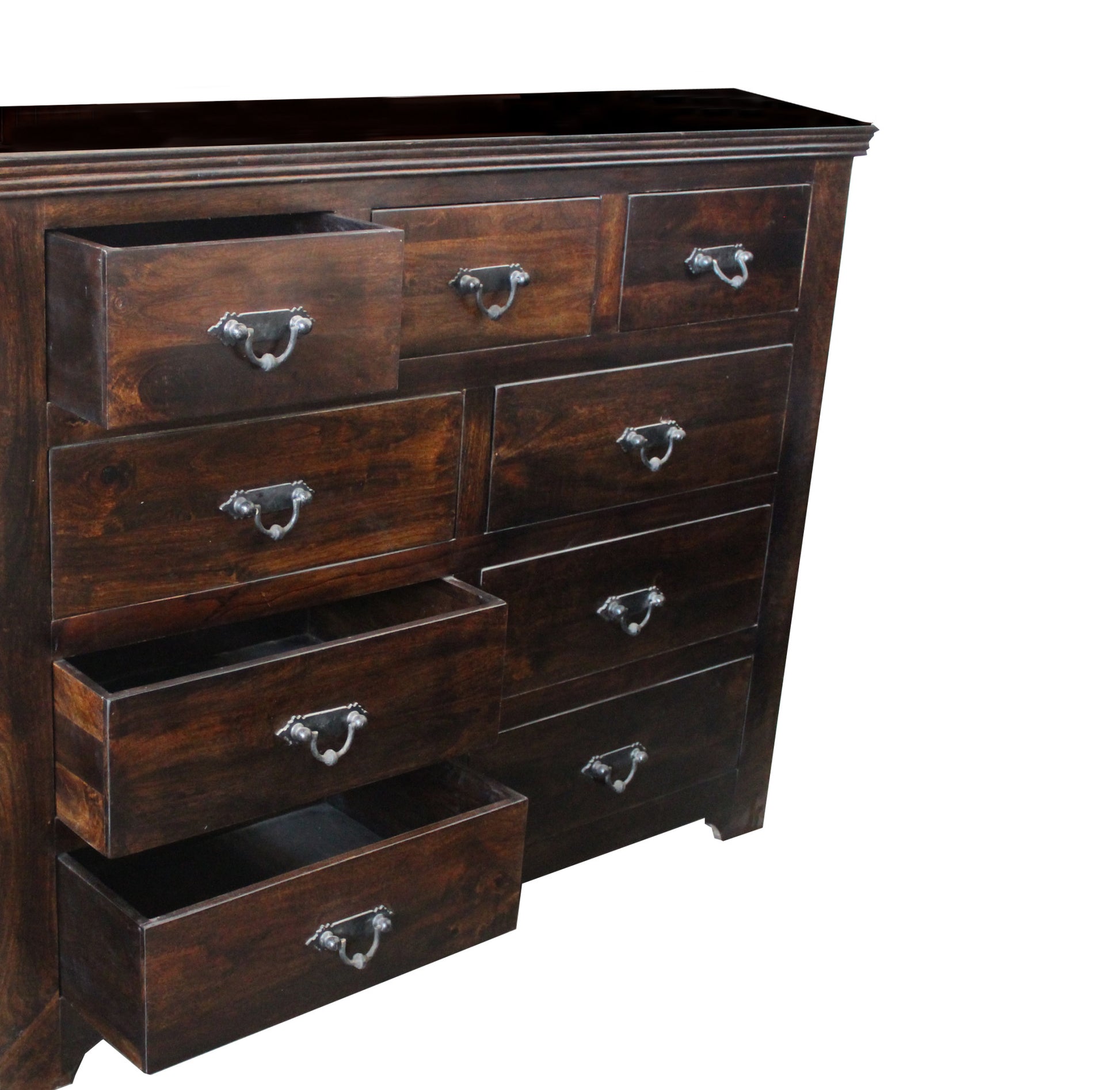 Brown Solid Wood Nine Drawer Double Dresser By Homeroots | Dressers | Modishstore - 3