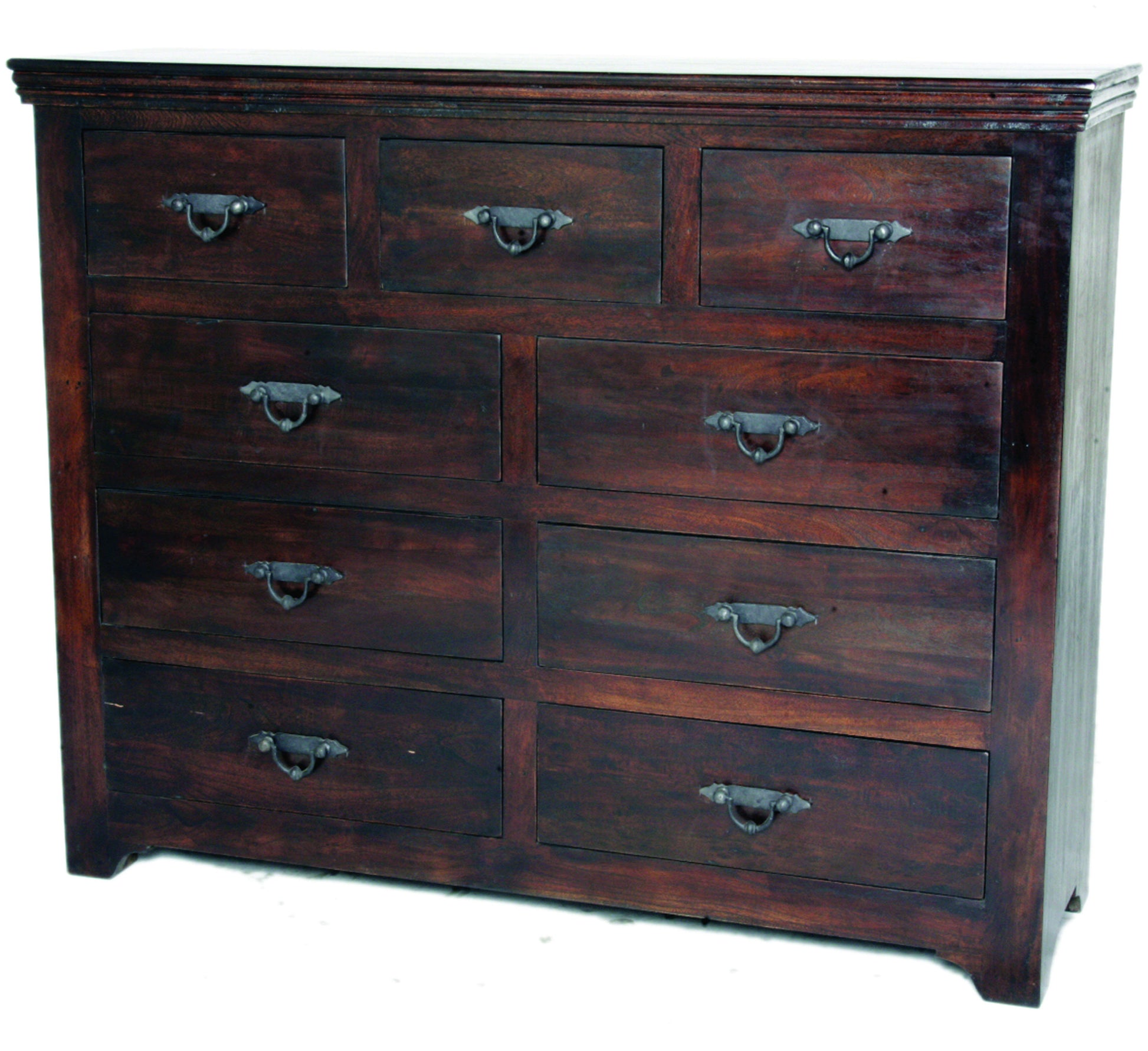 Brown Solid Wood Nine Drawer Double Dresser By Homeroots | Dressers | Modishstore - 2