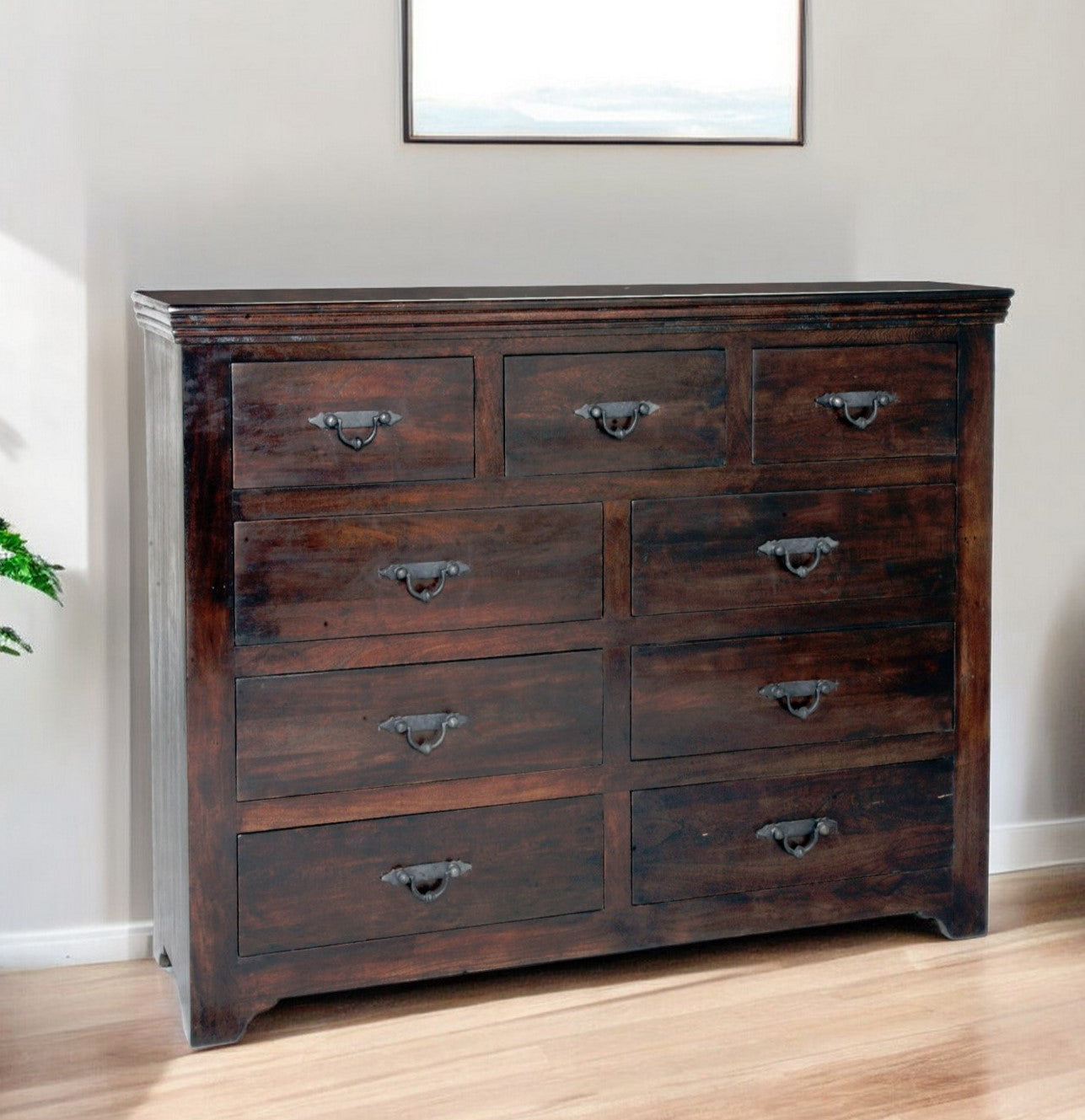 Brown Solid Wood Nine Drawer Double Dresser By Homeroots | Dressers | Modishstore - 1