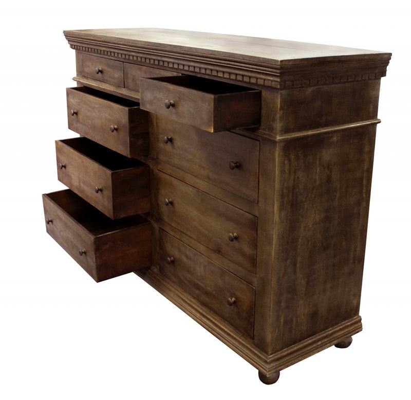 Tobacco Solid Wood Nine Drawer Gentleman's Chest By Homeroots | Dressers | Modishstore - 1