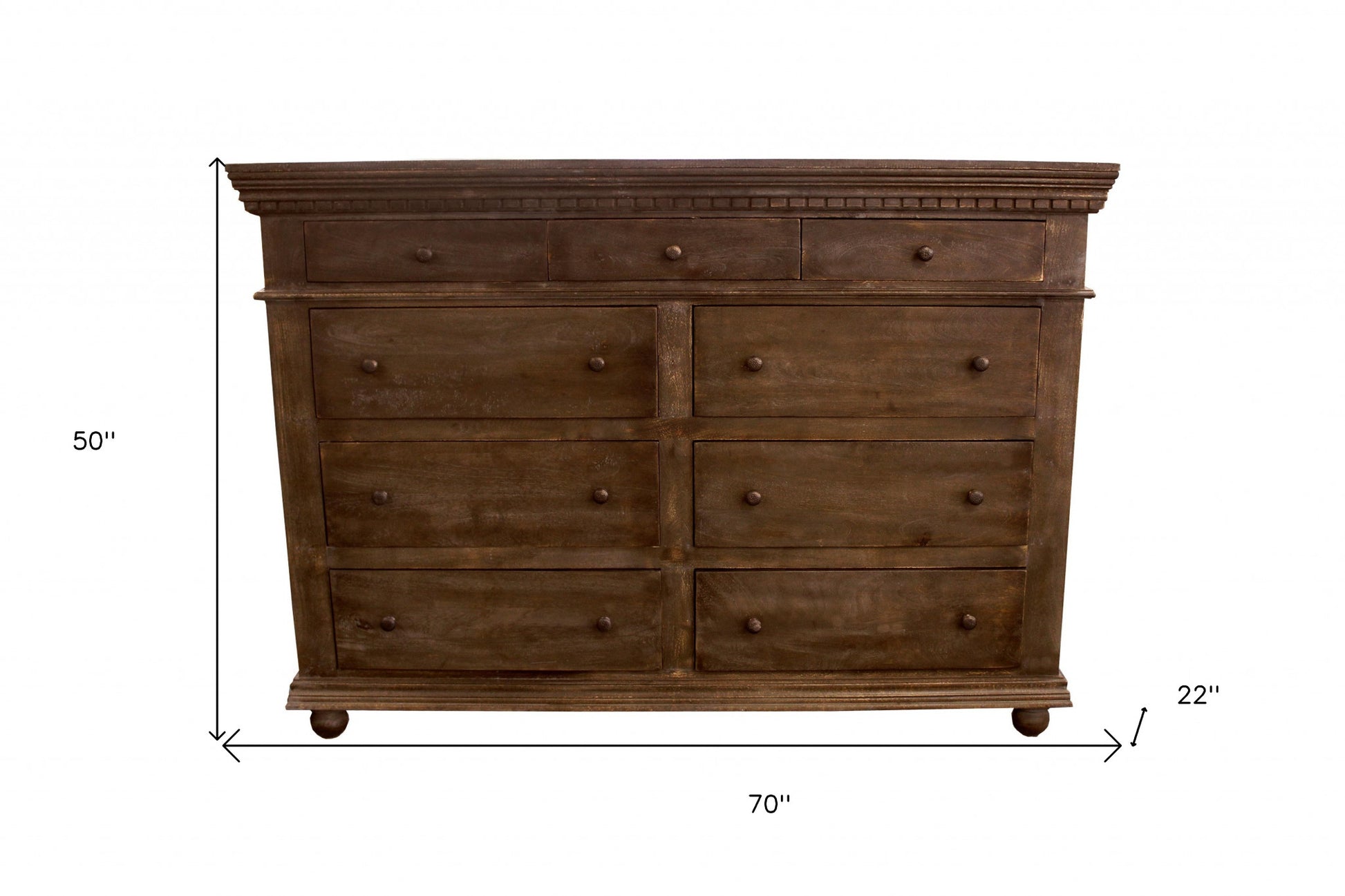 Tobacco Solid Wood Nine Drawer Gentleman's Chest By Homeroots | Dressers | Modishstore - 5