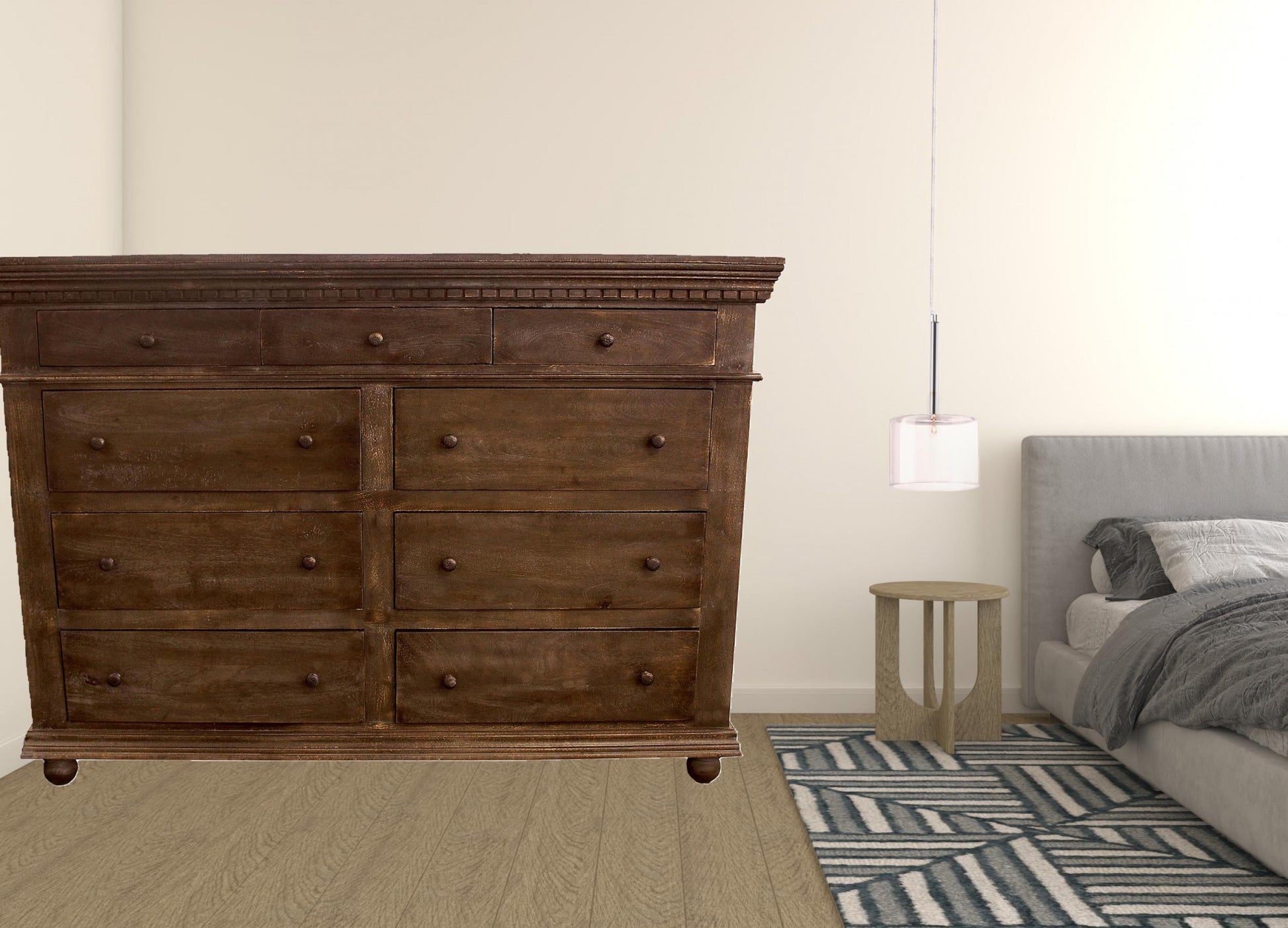 Tobacco Solid Wood Nine Drawer Gentleman's Chest By Homeroots | Dressers | Modishstore - 4