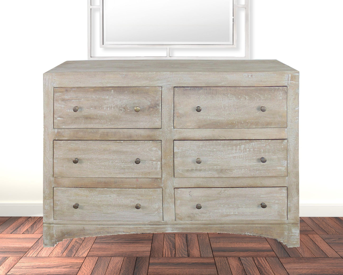 Brown Solid Wood Six Drawer Double Dresser By Homeroots | Dressers | Modishstore - 2