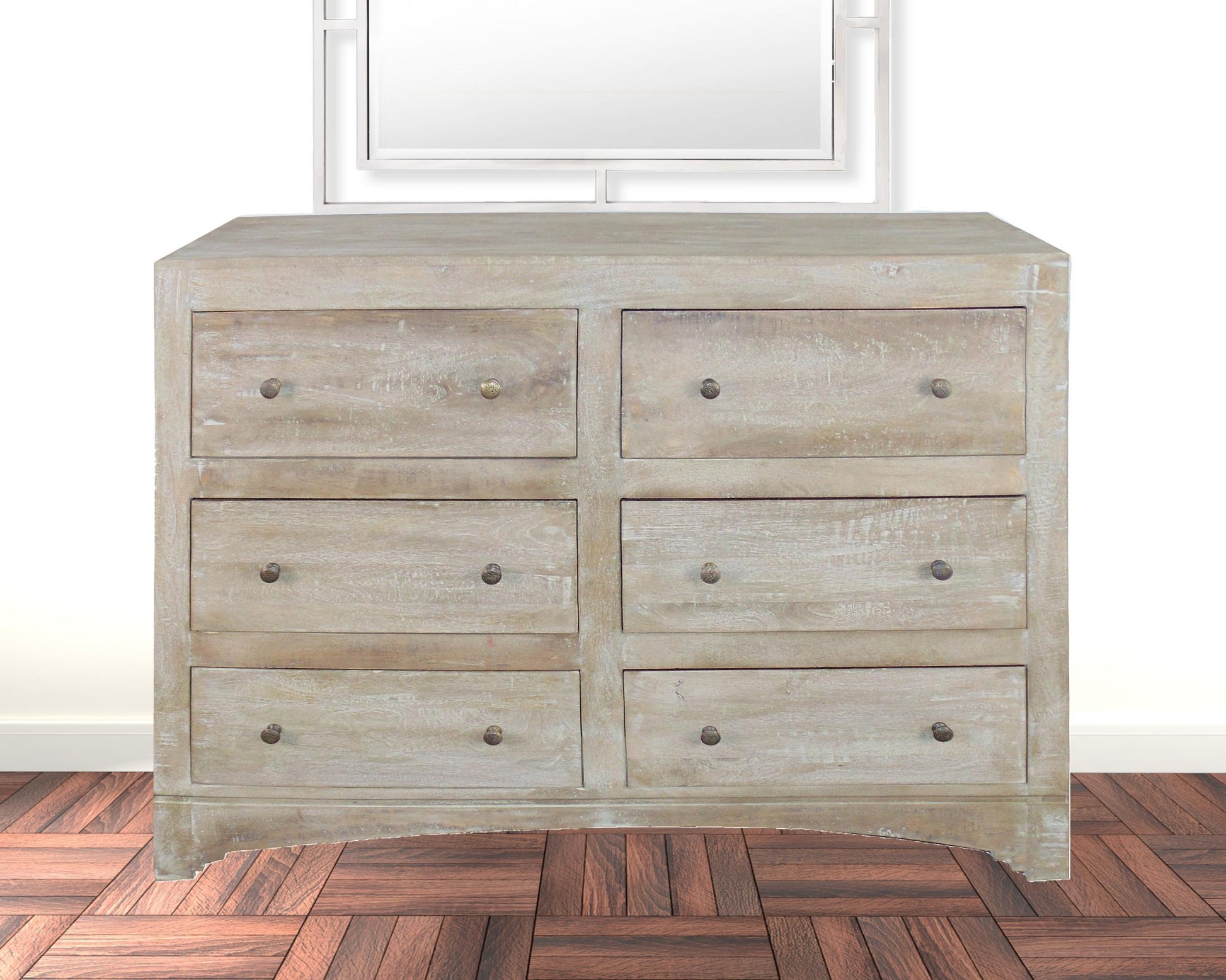Brown Solid Wood Six Drawer Double Dresser By Homeroots | Dressers | Modishstore - 2
