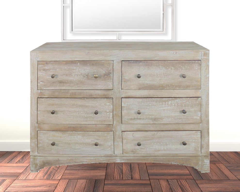 Brown Solid Wood Six Drawer Double Dresser By Homeroots | Dressers | Modishstore - 2