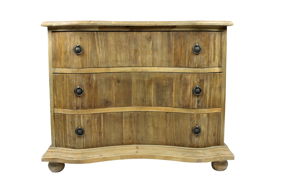 Natural Solid Wood Three Drawer Dresser By Homeroots | Dressers | Modishstore - 3