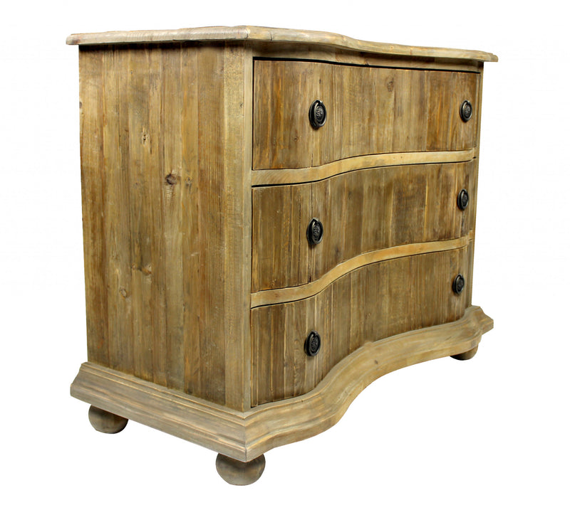 Natural Solid Wood Three Drawer Dresser By Homeroots | Dressers | Modishstore - 1