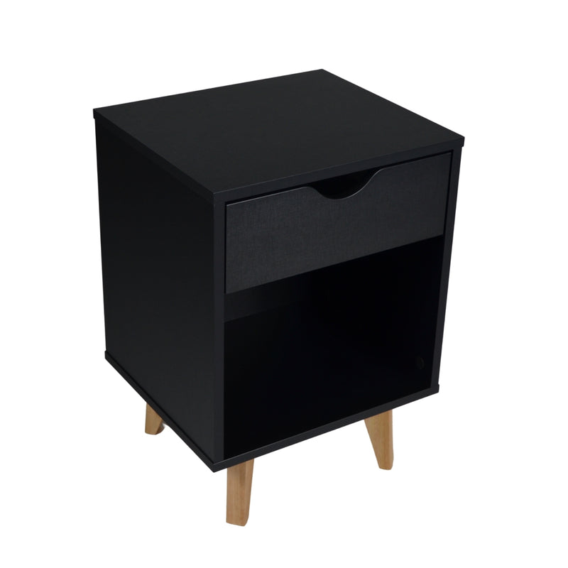 Black One Drawer Nightstand By Homeroots | Nightstands | Modishstore - 1