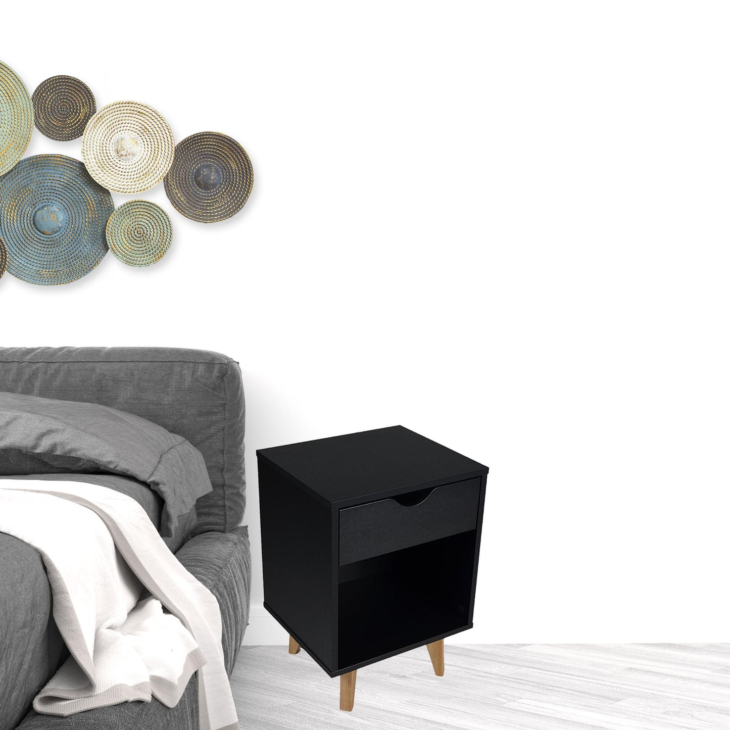 Black One Drawer Nightstand By Homeroots | Nightstands | Modishstore - 2