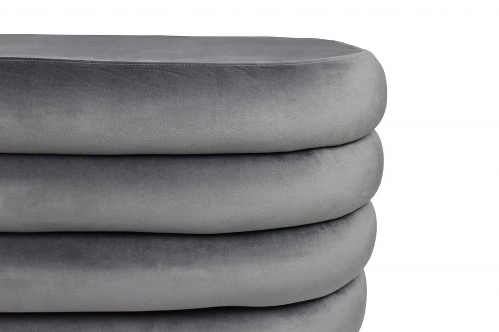 Gray Velvet Tufted Round Cocktail Ottoman By Homeroots | Ottomans | Modishstore - 3