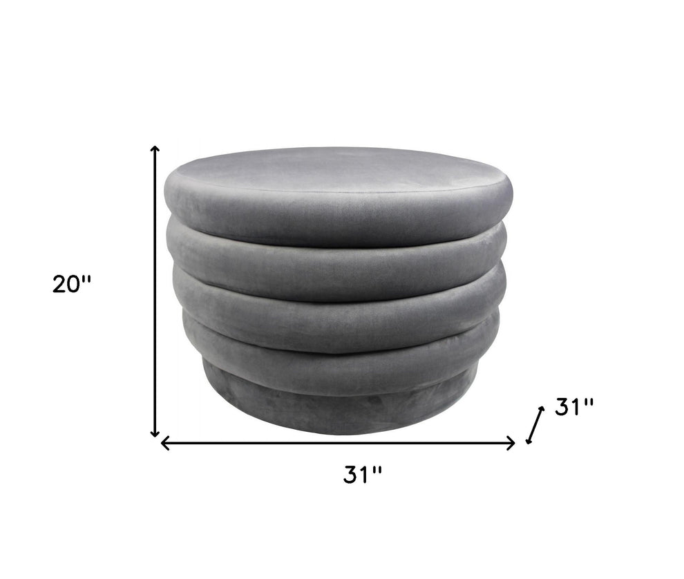 Gray Velvet Tufted Round Cocktail Ottoman By Homeroots | Ottomans | Modishstore - 5
