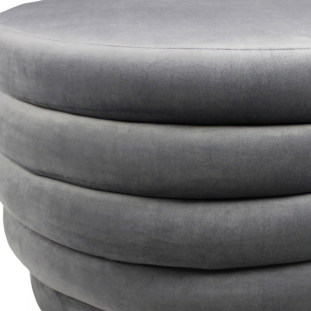 Gray Velvet Tufted Round Cocktail Ottoman By Homeroots | Ottomans | Modishstore - 4