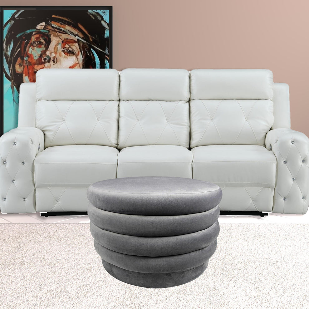 Gray Velvet Tufted Round Cocktail Ottoman By Homeroots | Ottomans | Modishstore - 2
