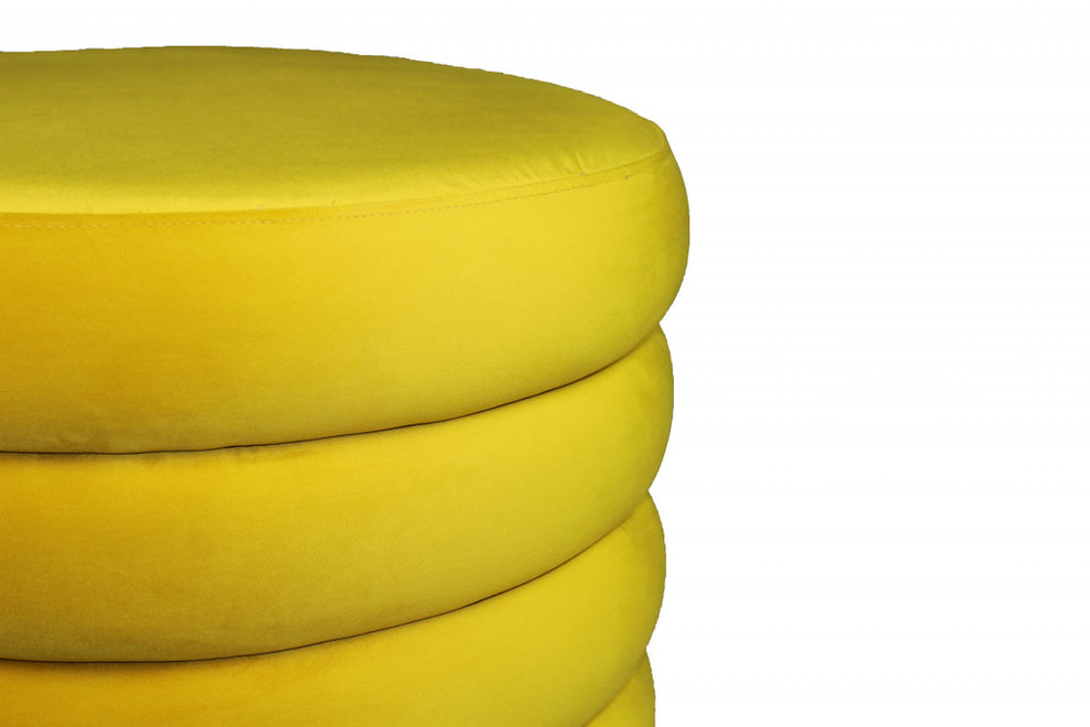 Yellow Velvet Tufted Round Cocktail Ottoman By Homeroots | Ottomans | Modishstore - 3
