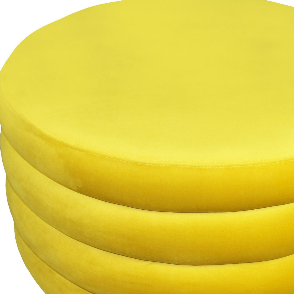 Yellow Velvet Tufted Round Cocktail Ottoman By Homeroots | Ottomans | Modishstore - 4