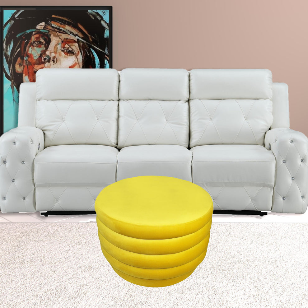 Yellow Velvet Tufted Round Cocktail Ottoman By Homeroots | Ottomans | Modishstore - 2