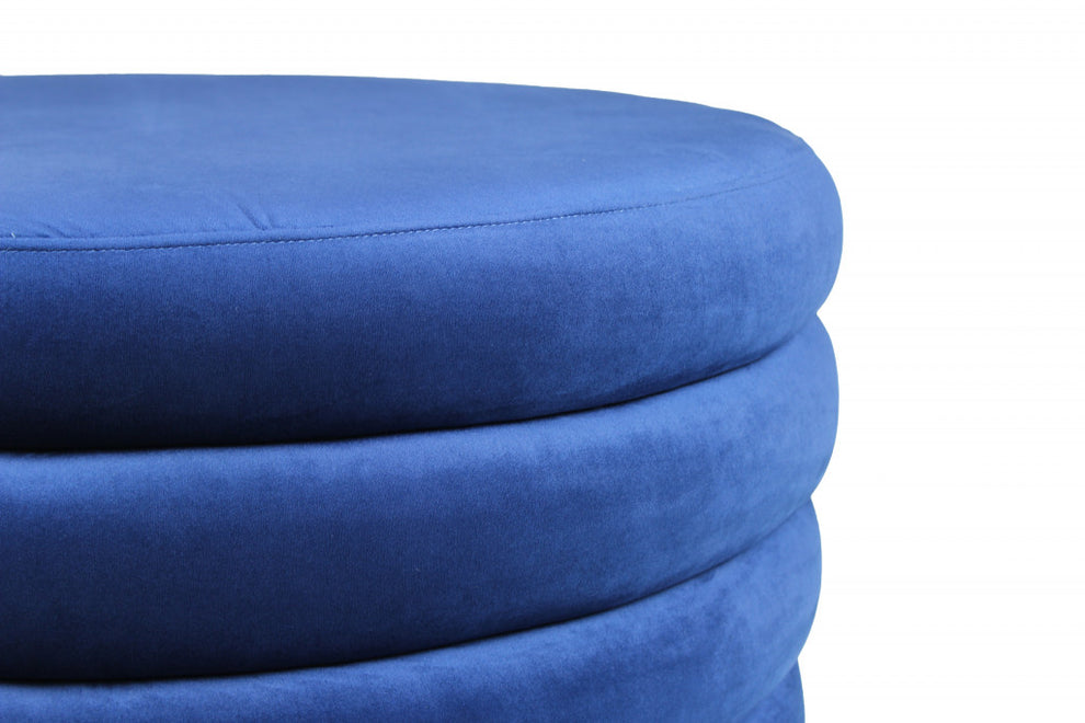 Blue Velvet Tufted Round Cocktail Ottoman By Homeroots | Ottomans | Modishstore - 3
