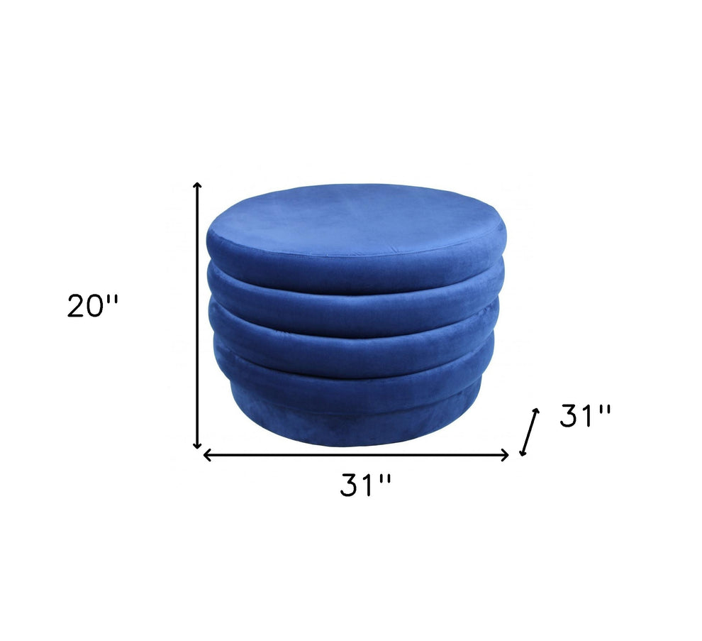 Blue Velvet Tufted Round Cocktail Ottoman By Homeroots | Ottomans | Modishstore - 5