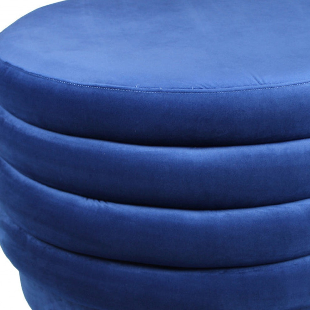 Blue Velvet Tufted Round Cocktail Ottoman By Homeroots | Ottomans | Modishstore - 4