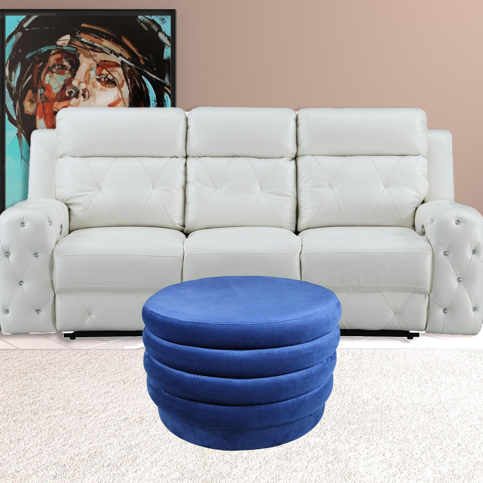 Blue Velvet Tufted Round Cocktail Ottoman By Homeroots | Ottomans | Modishstore - 2