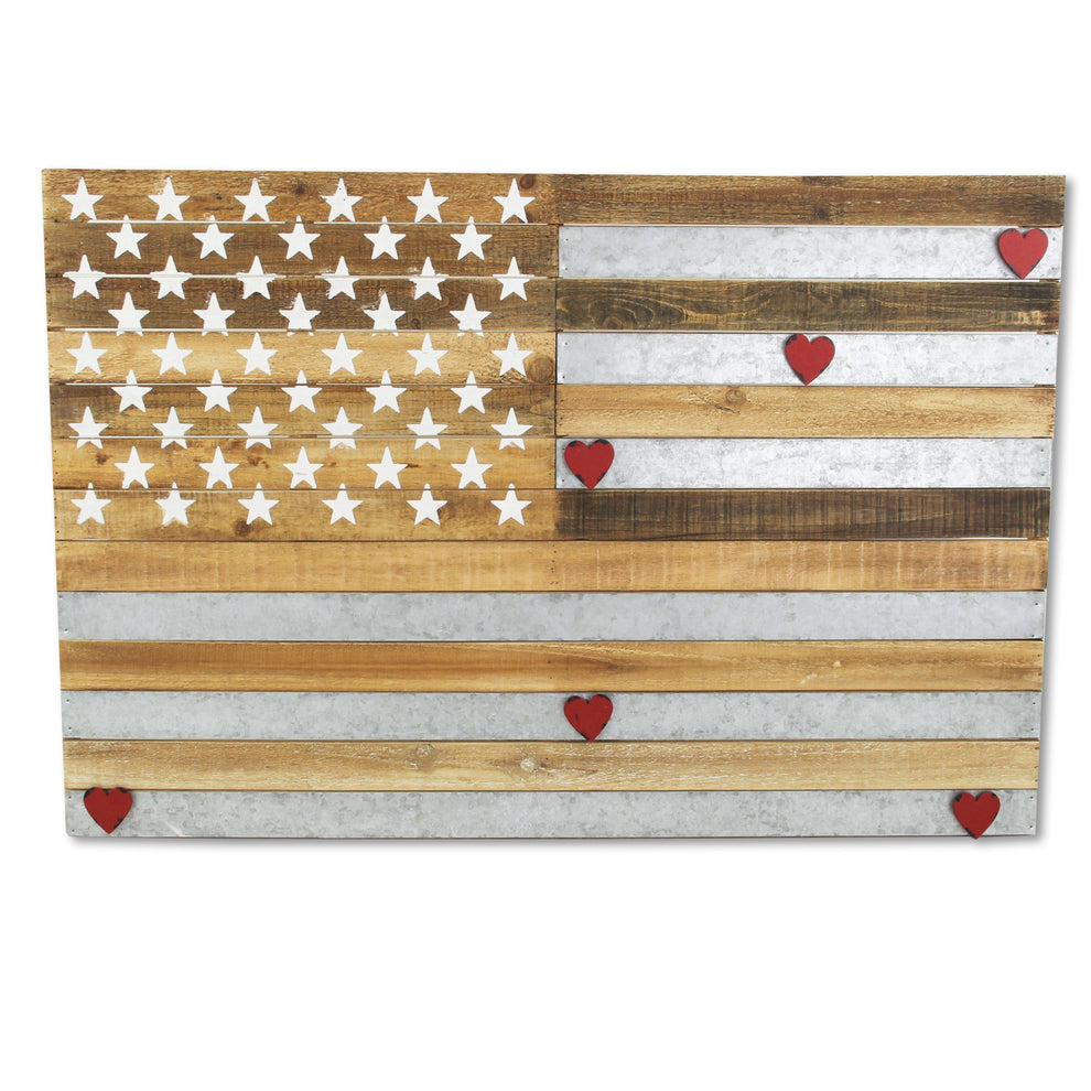 Brown and Gray Stars And Stripes Wood and Metal Hanging Dimensional Sculpture By Homeroots | Wall Decor | Modishstore - 3