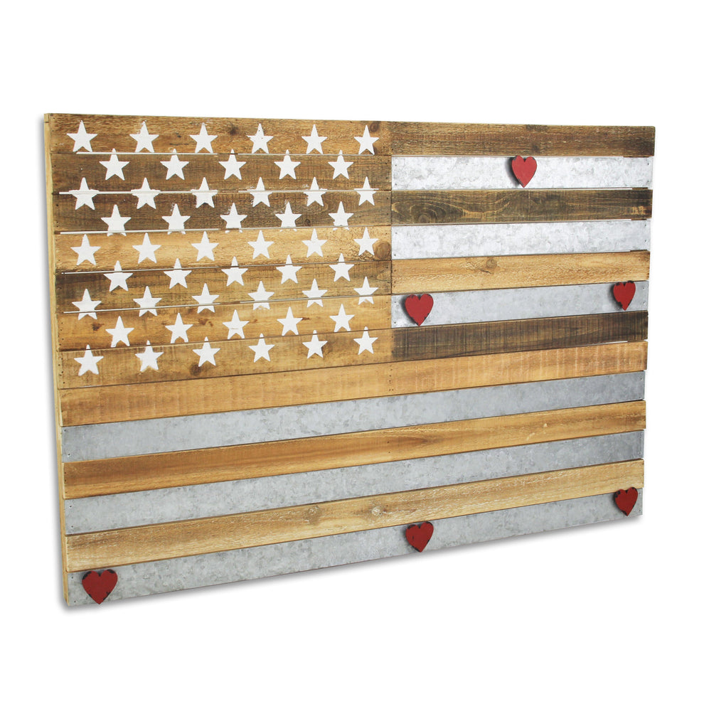 Brown and Gray Stars And Stripes Wood and Metal Hanging Dimensional Sculpture By Homeroots | Wall Decor | Modishstore - 2