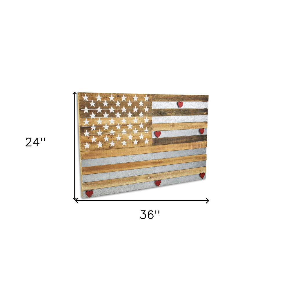 Brown and Gray Stars And Stripes Wood and Metal Hanging Dimensional Sculpture By Homeroots | Wall Decor | Modishstore - 5