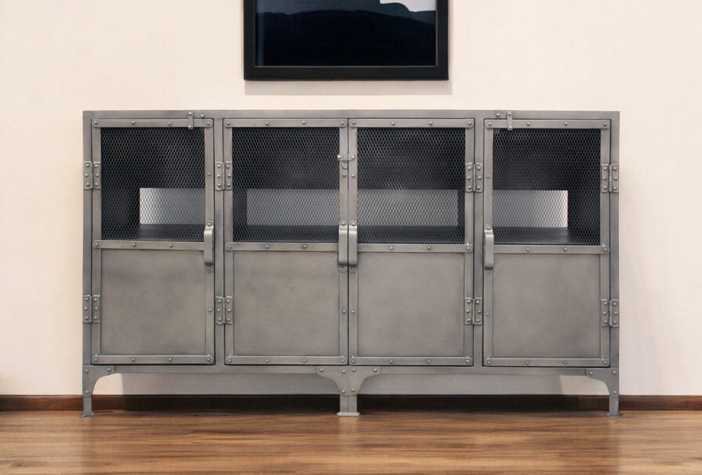 Gray Metal Enclosed Storage TV Stand By Homeroots | TV Stands | Modishstore - 2