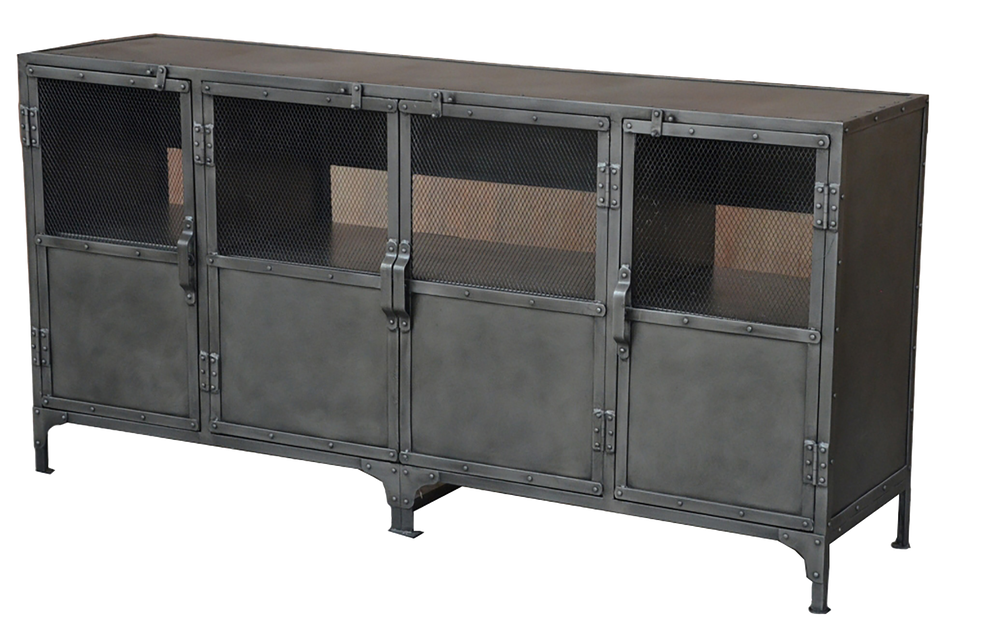 Dark Gray Metal Enclosed Storage TV Stand By Homeroots | TV Stands | Modishstore - 3
